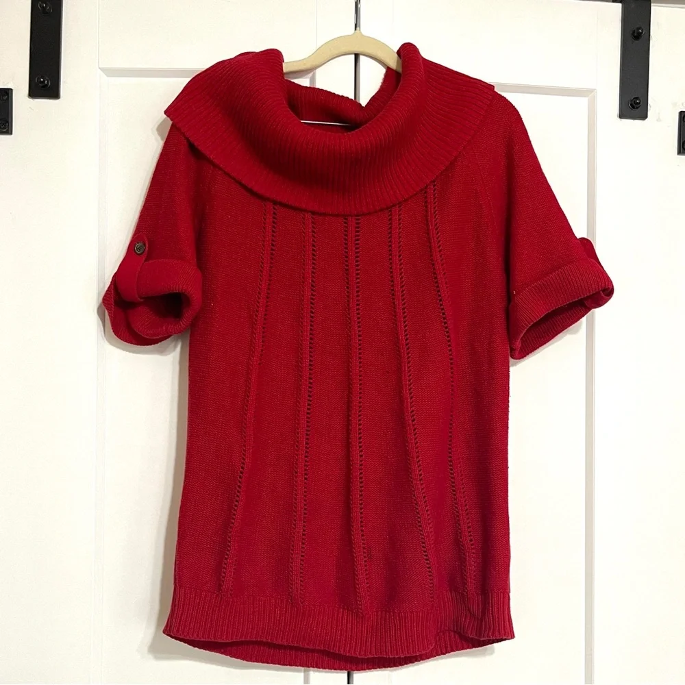 Banana Republic 100% cotton Red Cowl Turtleneck Short Sleeve Sweater - Picture 7 of 11